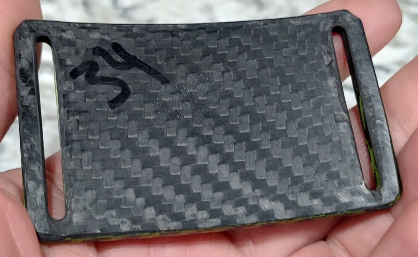 GRIP6 BELT BUCKLE – DARK MATTER CARBON FIBER with YELLOW – 1.5 INCH WIDE