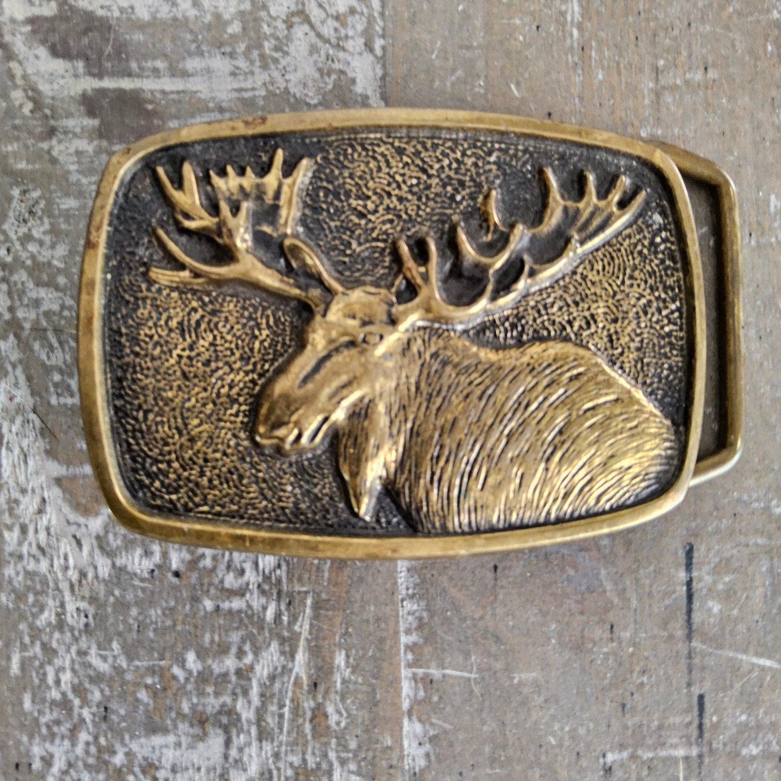BTS Solid Brass Moose Belt Buckle Vintage Western Hunting USA Rustic Ranch
