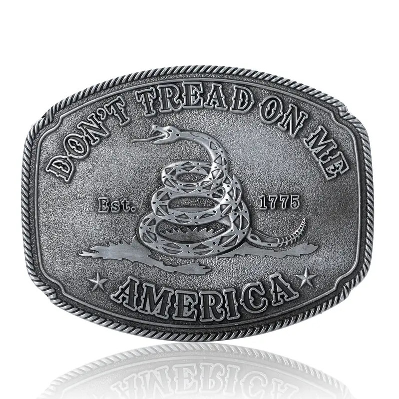 America Don&rsquo;t Tread On Me Gadsden Flag Snake Belt Buckle Antique Silver Tone
