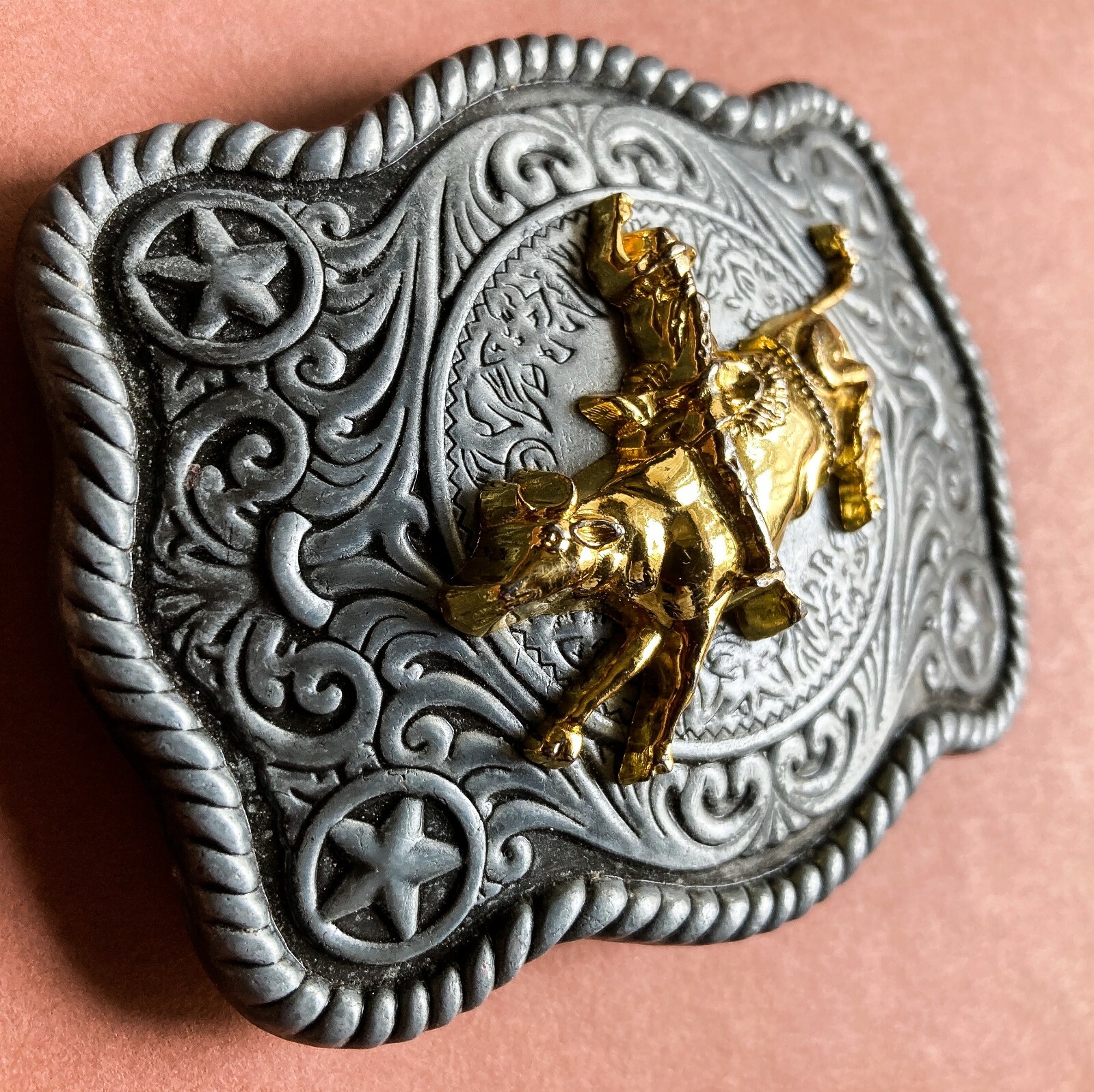 Belt Buckle with Gold Plated Bronco.