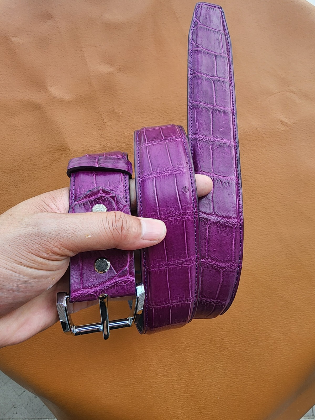 3.8CM Purple 100% Luxury Genuine Leather Skin Mens Belt Buckle-customize