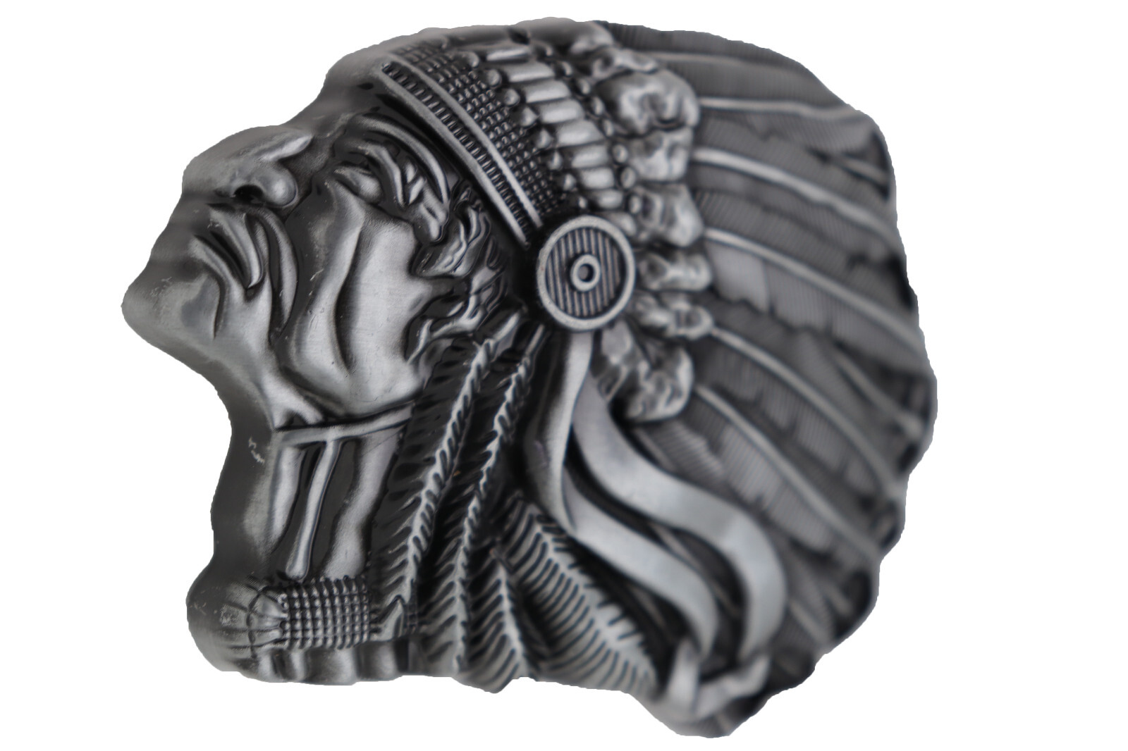 Men Dark Silver Metal Buckle Native American Indian Headdress Western Fashion