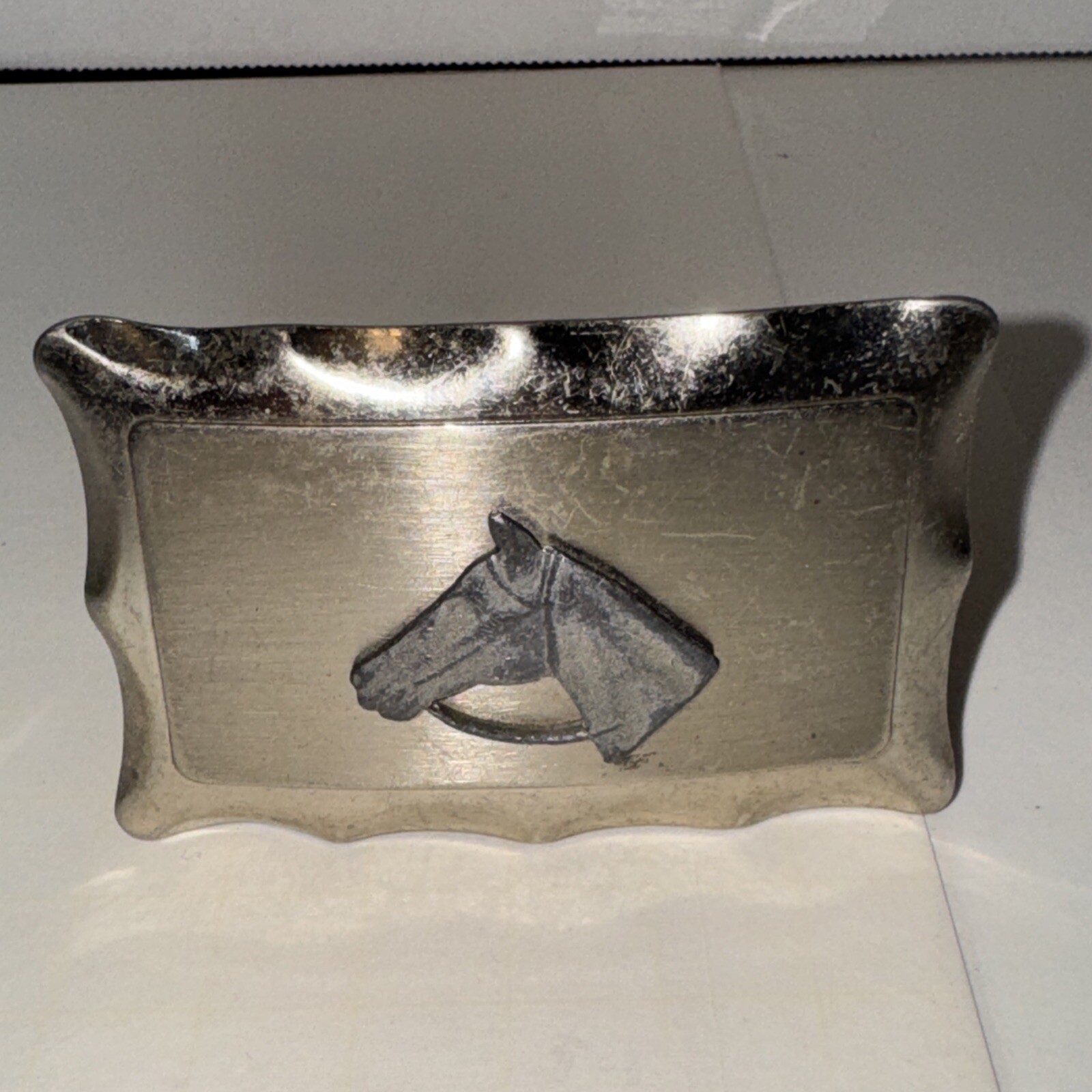 Vintage Brushed / Polished Nickel Horse Head Western Belt Buckle