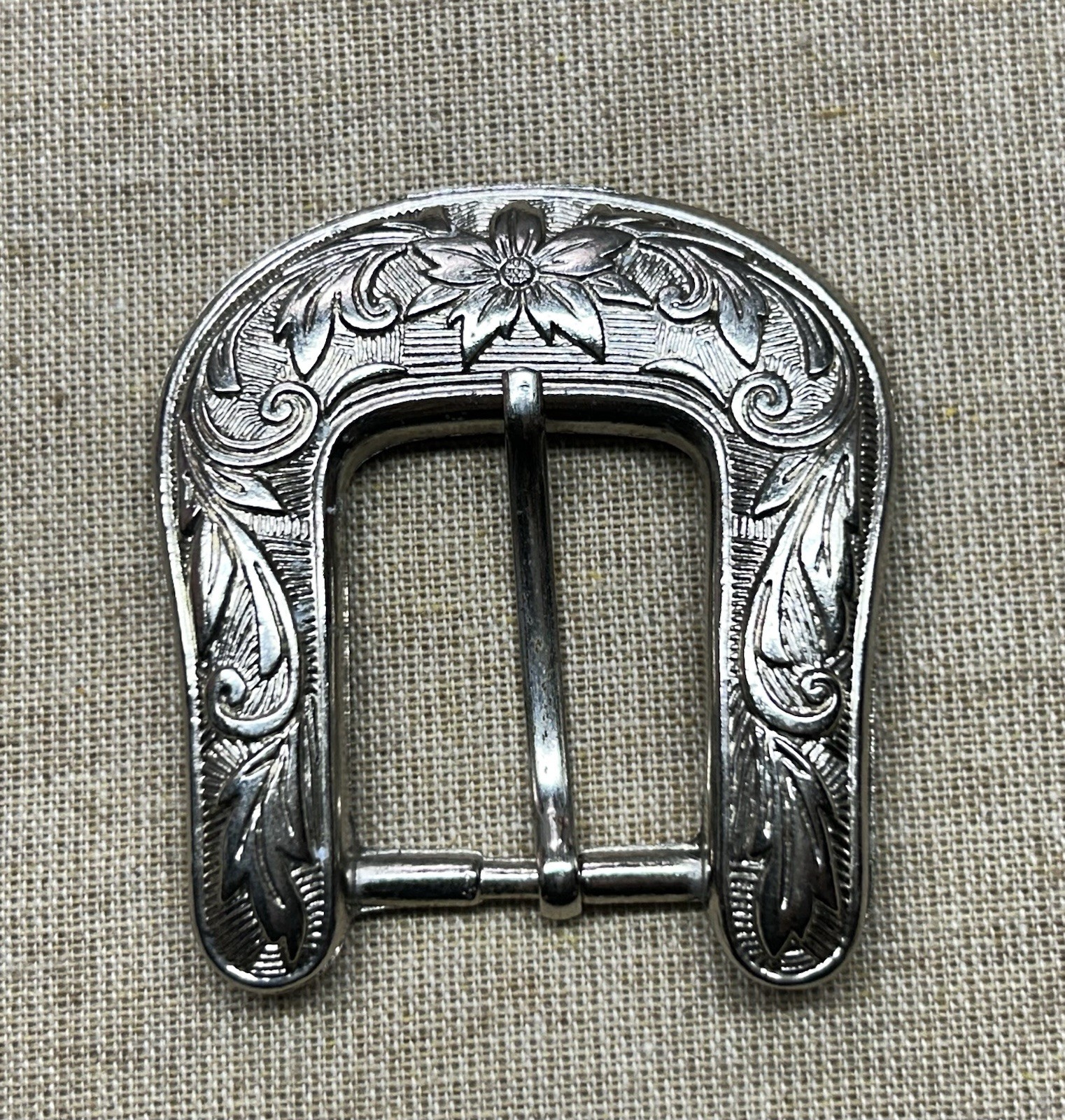 Lot 3 Western Vintage Style Engraved Belt Buckles Silver Tone Floral Scroll