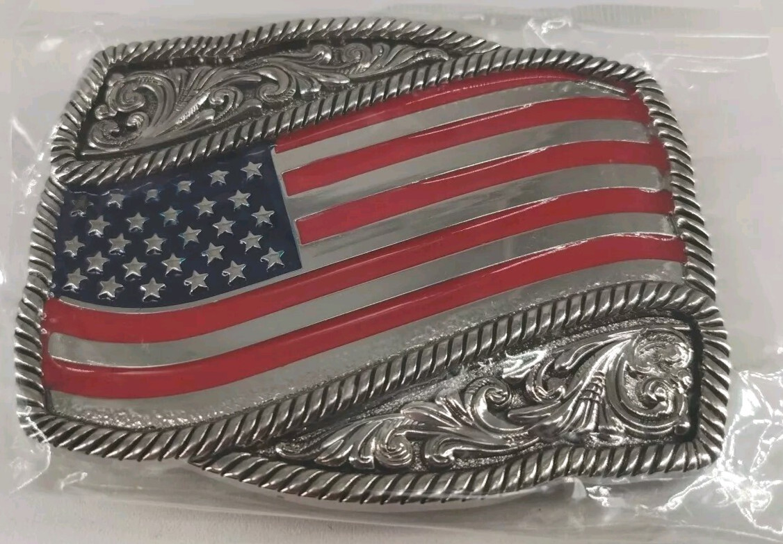 Men Women Silver Metal Buckle Western Fashion USA Flag 4&Prime; X 3&Prime; New