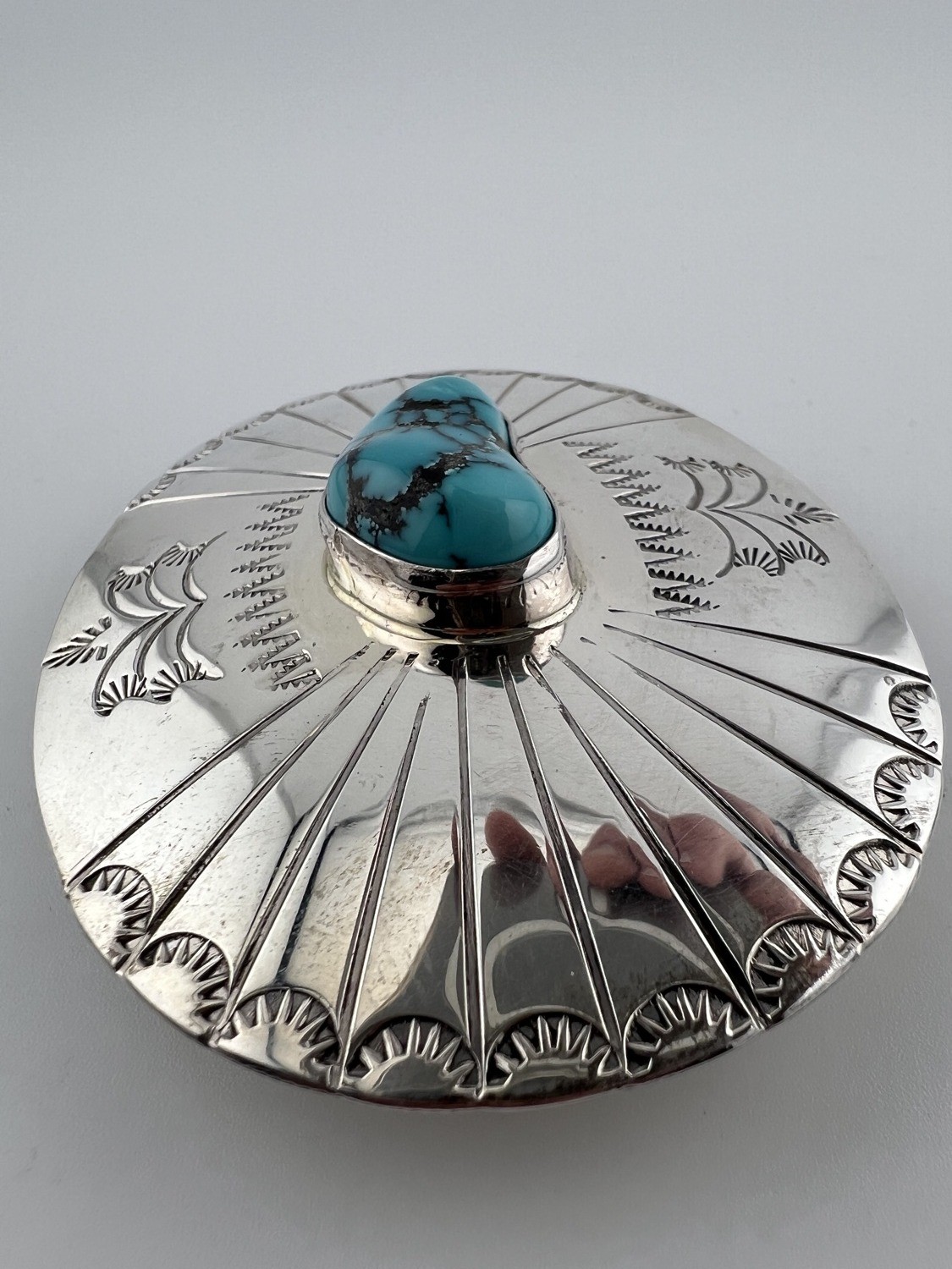 Vintage Navajo Sterling Silver Turquoise Buckle Signed Tim Guerro