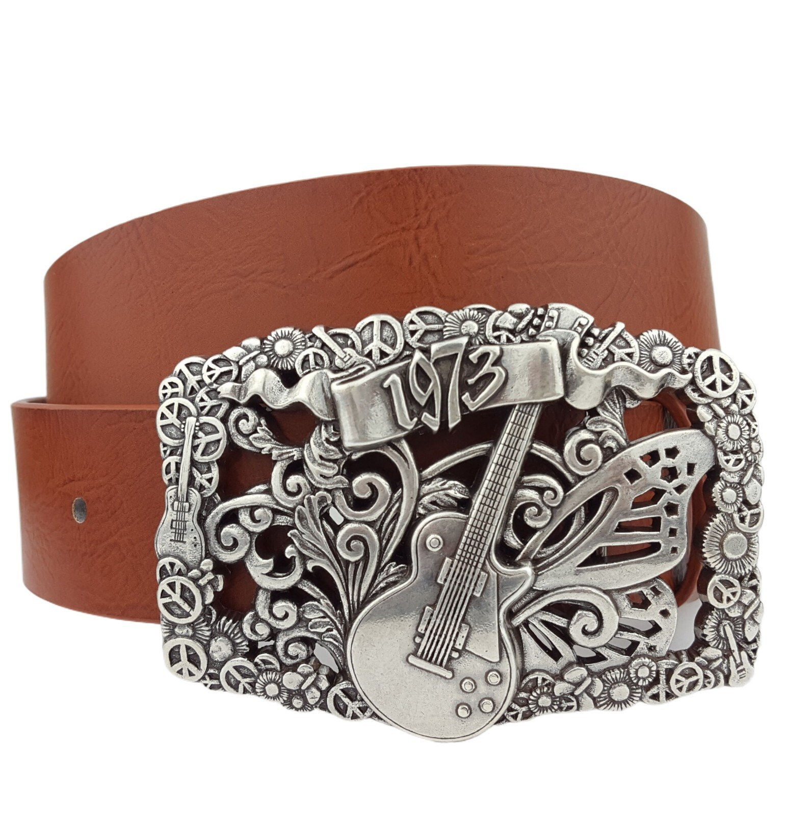 Guitar, Butterfly, Peace and Daisy Buckle Belt