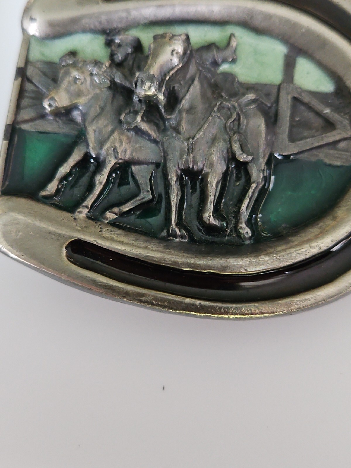 1984 Bergamot Brass Works Horseshoe Vintage Belt Buckle with Horses