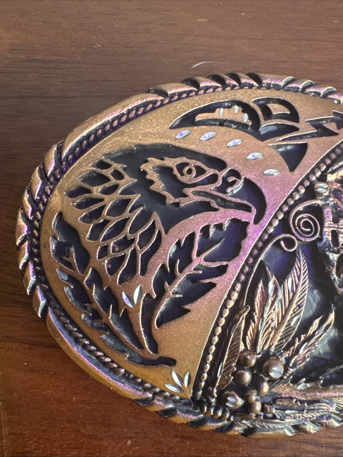 Vintage Belt Buckle Eagle Native American Tribal Diamond Cuts ISS Made In USA