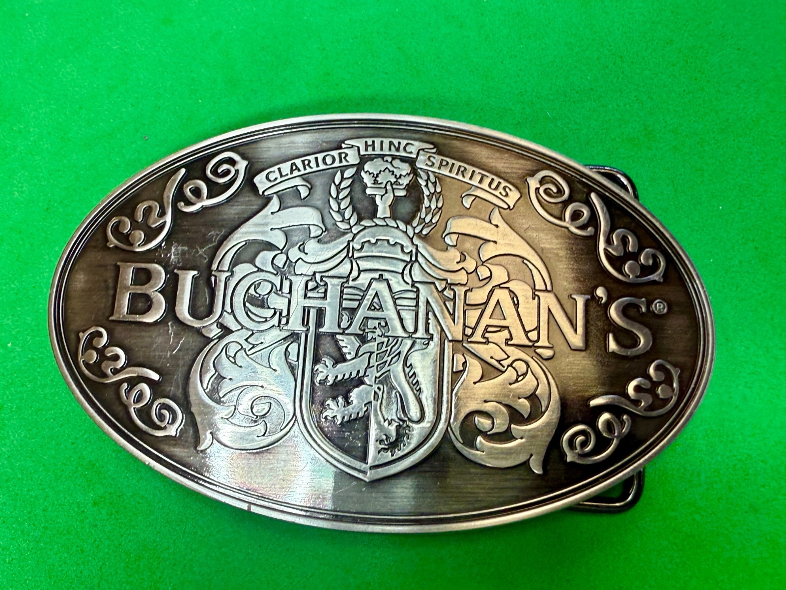 Buchanan&rsquo;s ScottishTop Shelf Whiskey promo Clarior Hinc Spiritus Belt Buckle