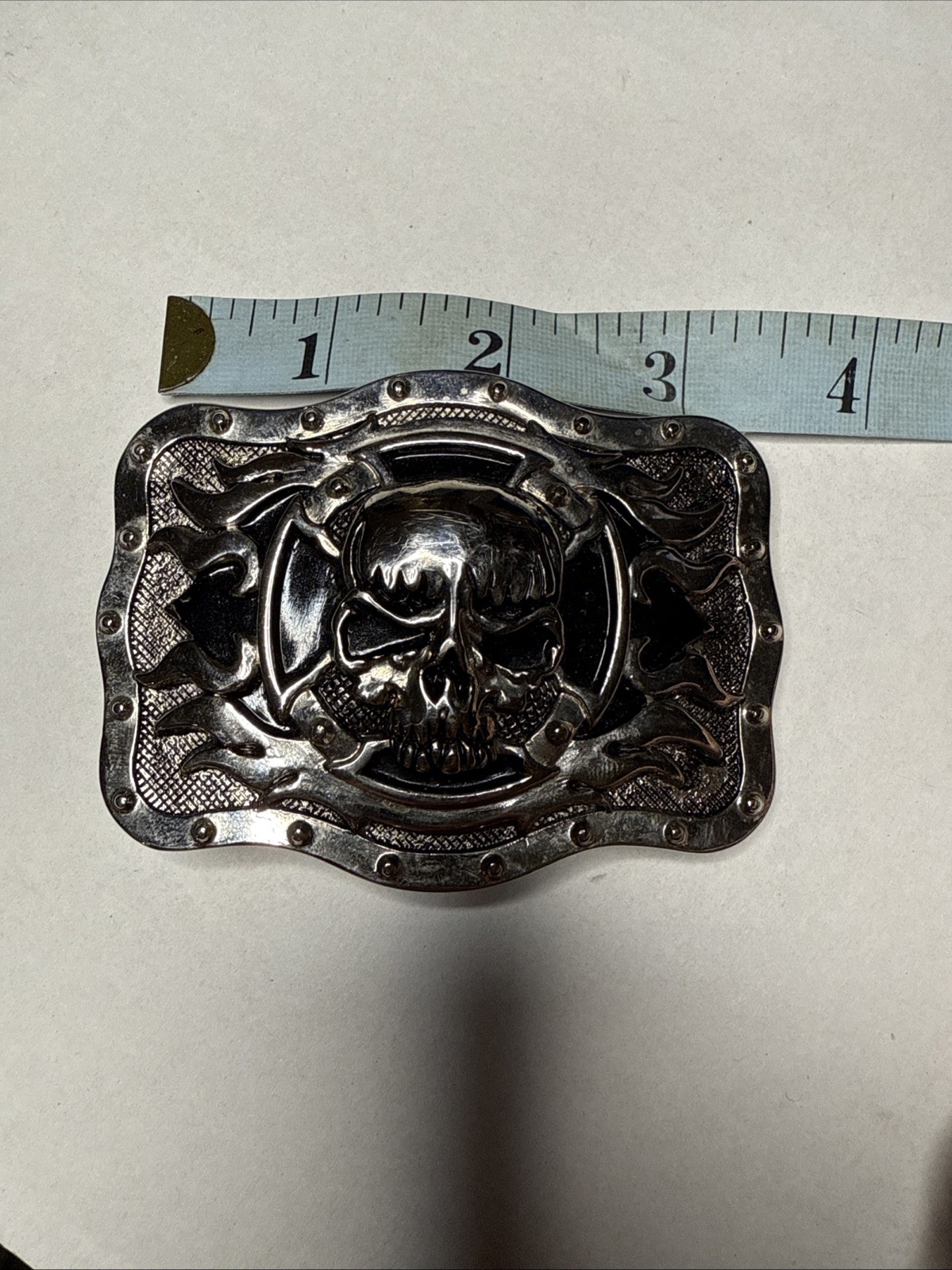 Skull Flame Cross Silver Belt Buckle Bike Chain Frame Biker Motorcycle