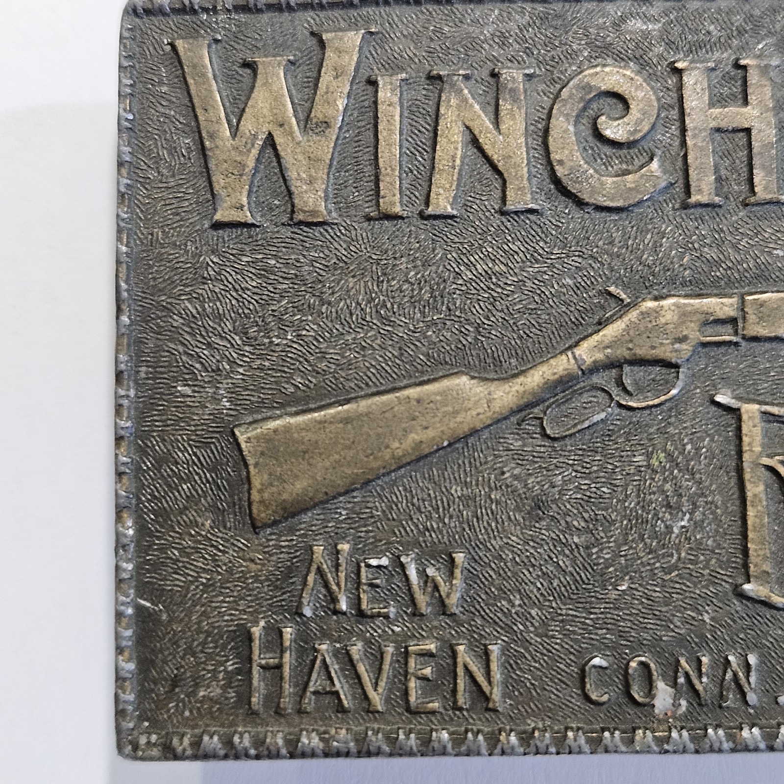 Vintage Winchester Repeating Arms Brass Belt Buckle Rifle New Haven Conn.
