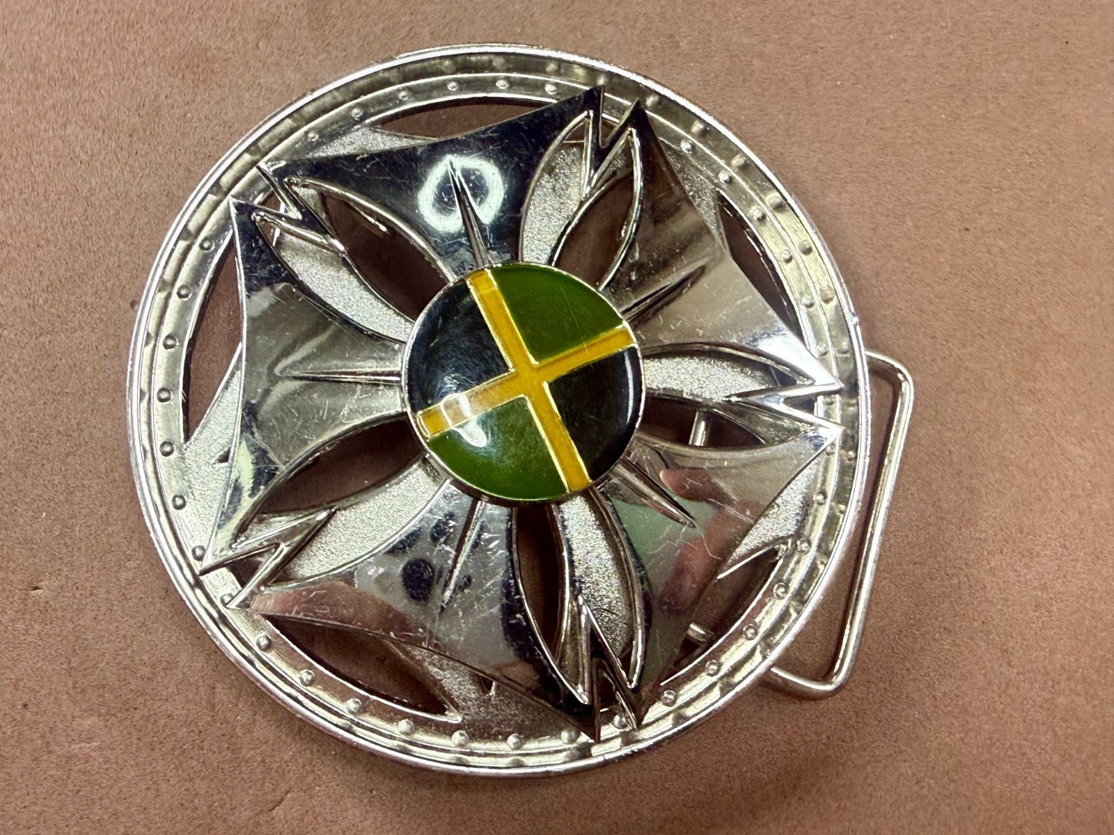 Jamaica Jamaican Flag Spinner Wheel Rim Round Moving NOS Belt Buckle