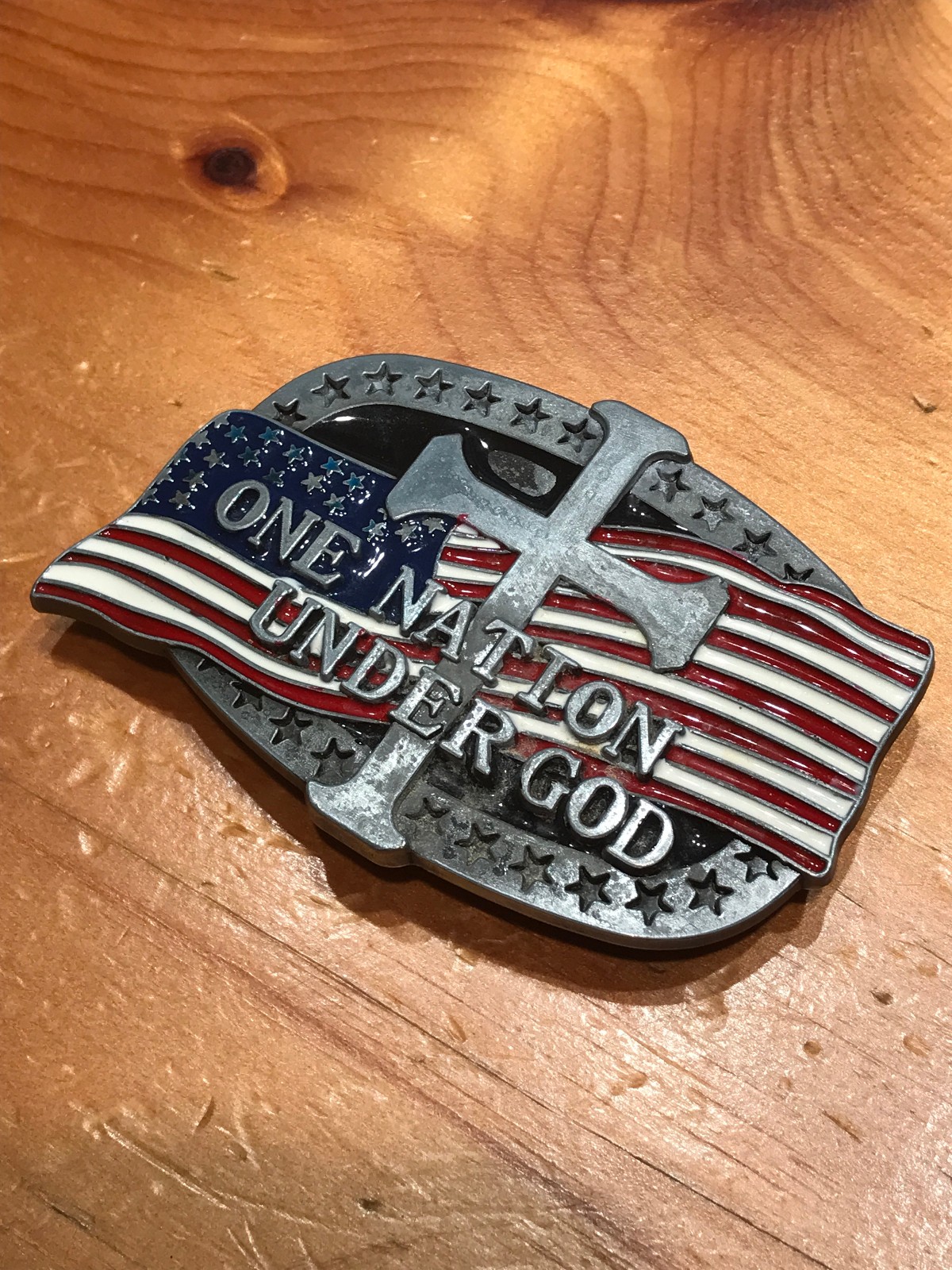 CLASSIC ONE NATION UNDER GOD ENAMEL AMERICAN FLAG BELT BUCKLE