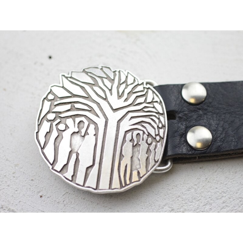 Tree of Life Belt Buckle Family Motif Round Antique Silver Symbolic Design