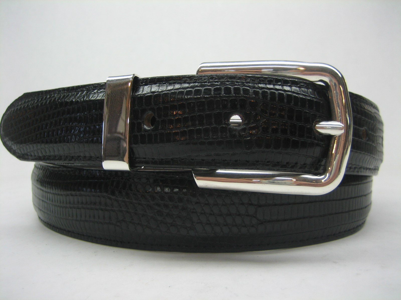 STERLING SILVER 925 SOLID BUCKLE & LOOP, & GENUINE LIZARD BELT 28 MM WIDE U.S.A