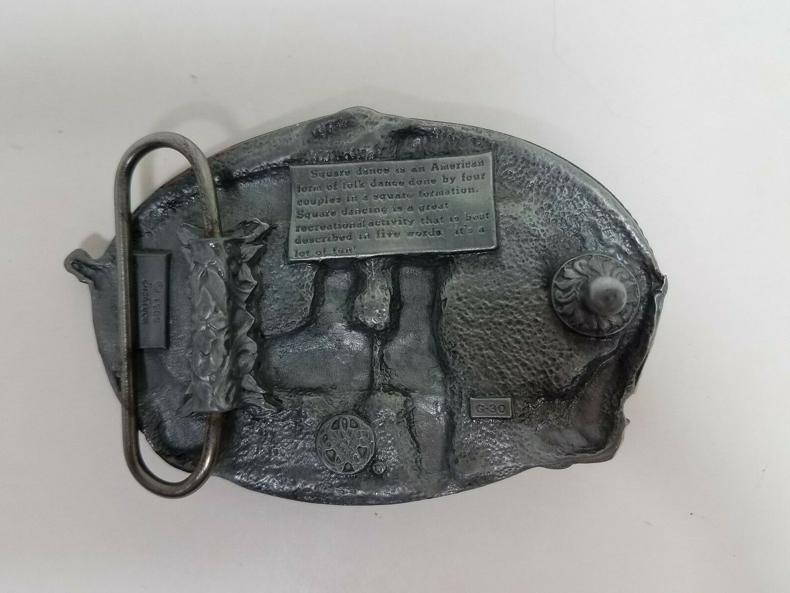 Pewter Belt Buckle Square Dance Resin Couple Dancing Fiddle Banjo 1988 Siskiyou