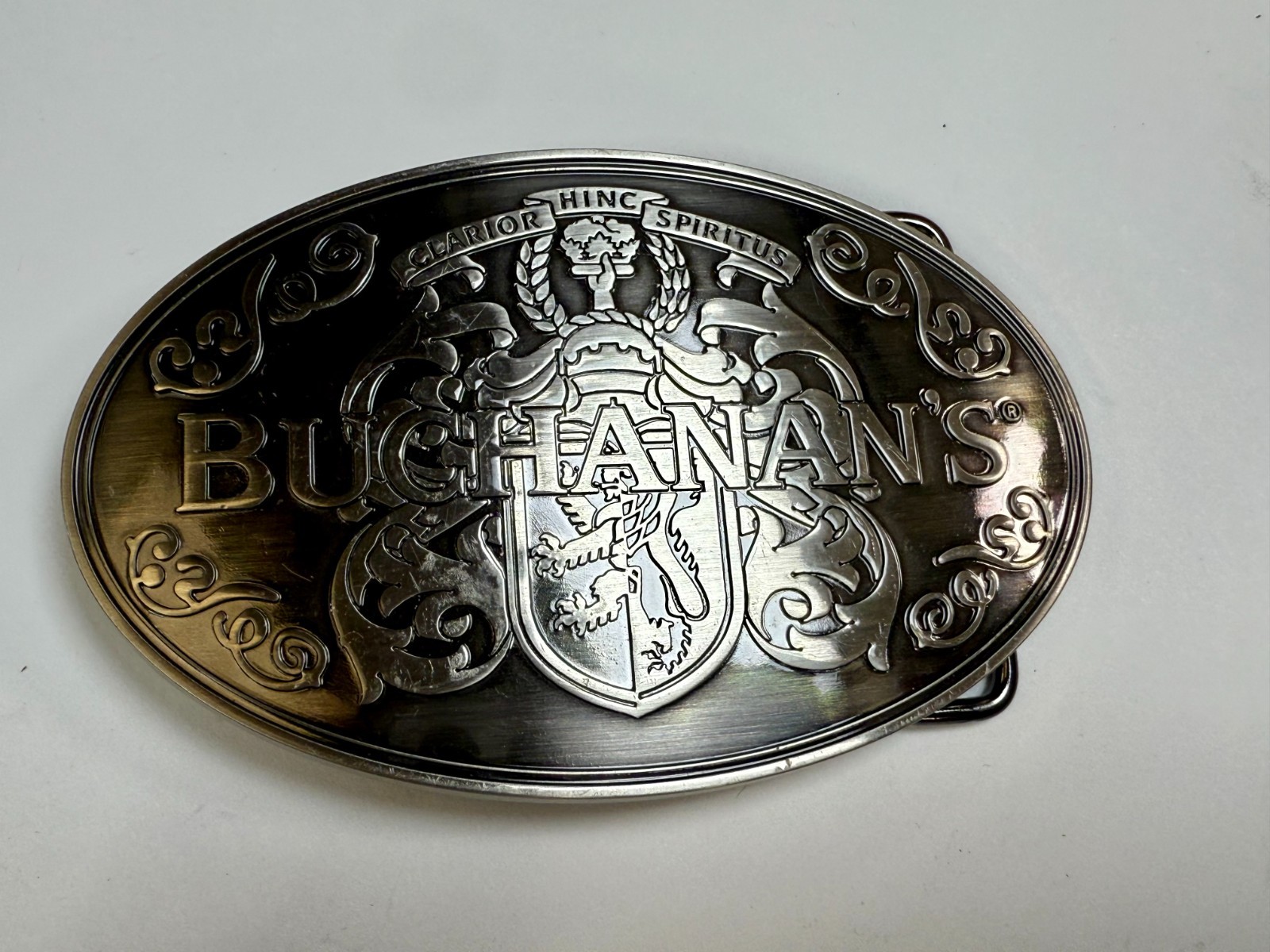 Buchanan&rsquo;s ScottishTop Shelf Whiskey promo Clarior Hinc Spiritus Belt Buckle