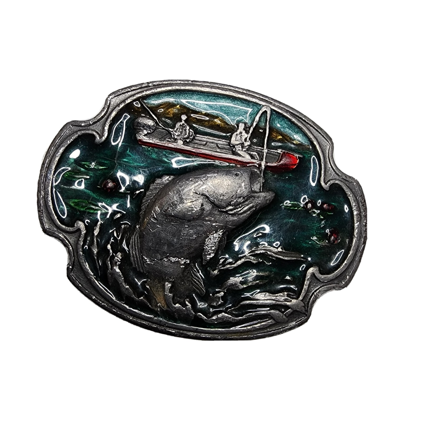 VINTAGE BASS SPORT Fishing Fish Boat DESIGN Enamel BELT BUCKLE