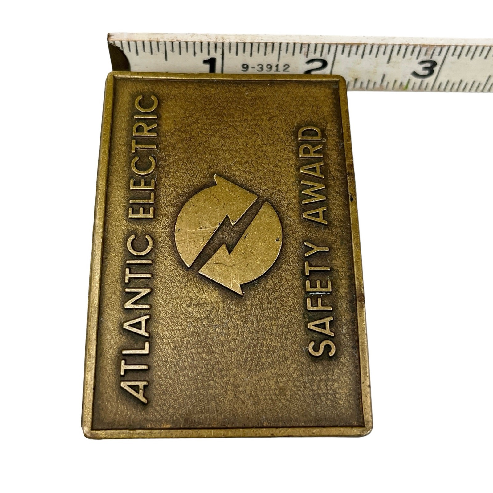 Vintage Atlantic Electric Safety Award Brass Belt Buckle 3&Prime; x 2&Prime;