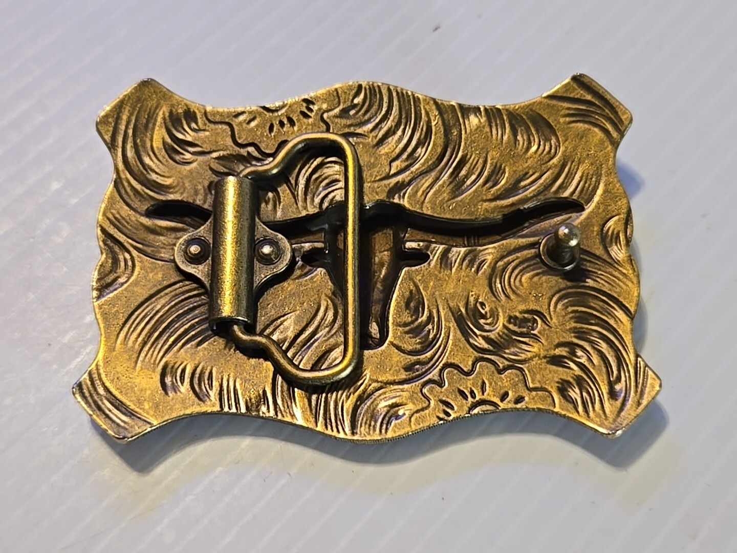 WESTERN LONGHORN BULL RODEO Metal Belt Buckle (BRASS LOOKING)