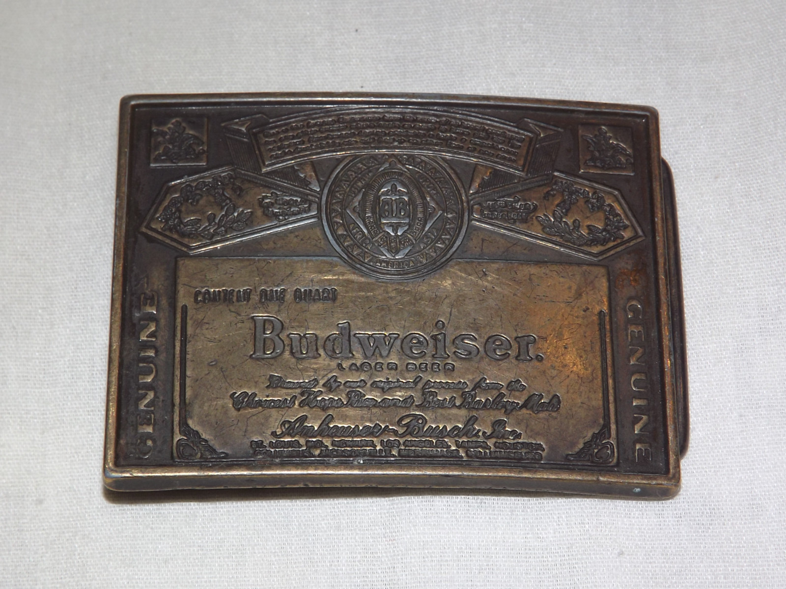 VINTAGE GENUINE BUDWEISER BEER BELT BUCKLE
