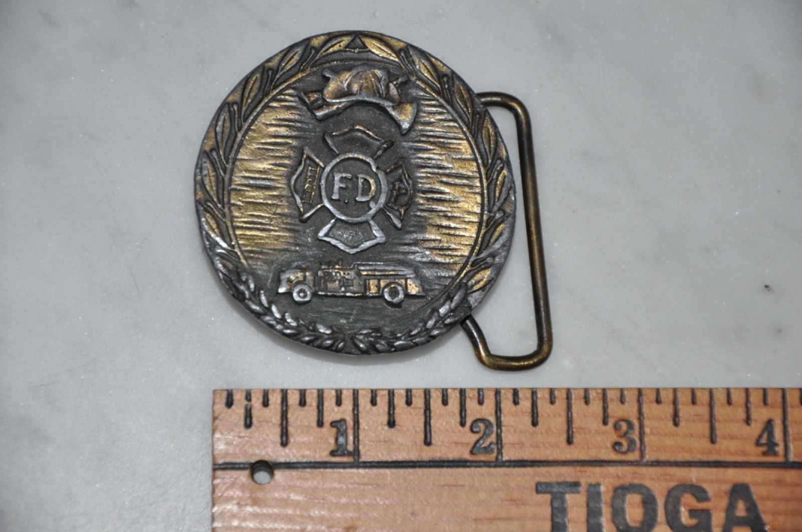 Vintage Fire Truck Fire Helmet Belt Buckle Fire Department