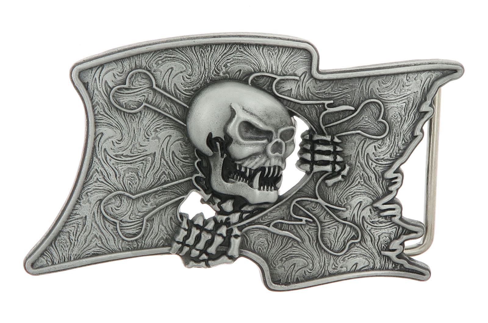 Pirate Flag Skull Silver Metal Belt Buckle
