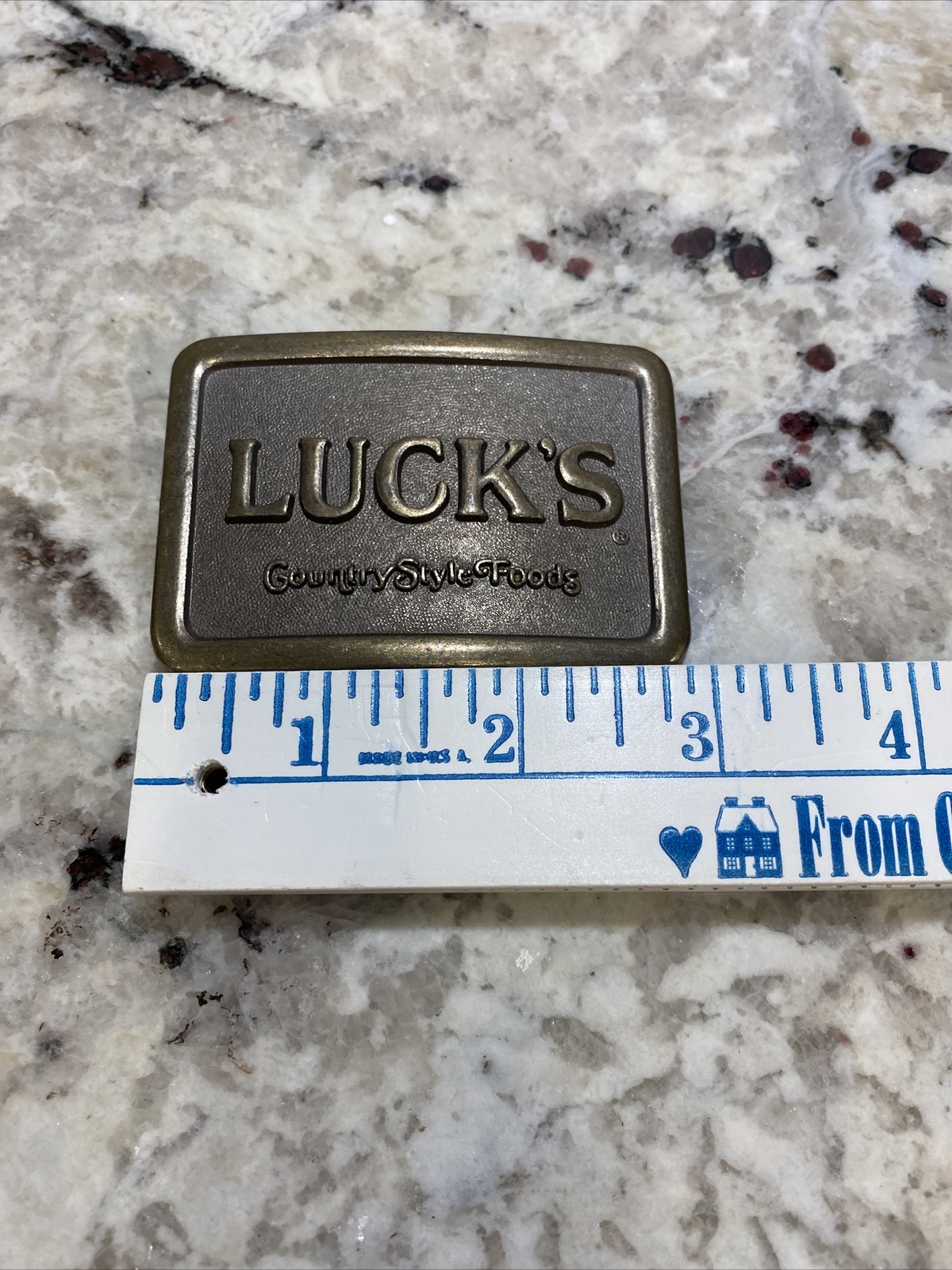 Vintage Metal Belt Buckle, Luck&rsquo;s, Country Style Foods, Groceries, Food, 3&Prime; x 2&Prime;