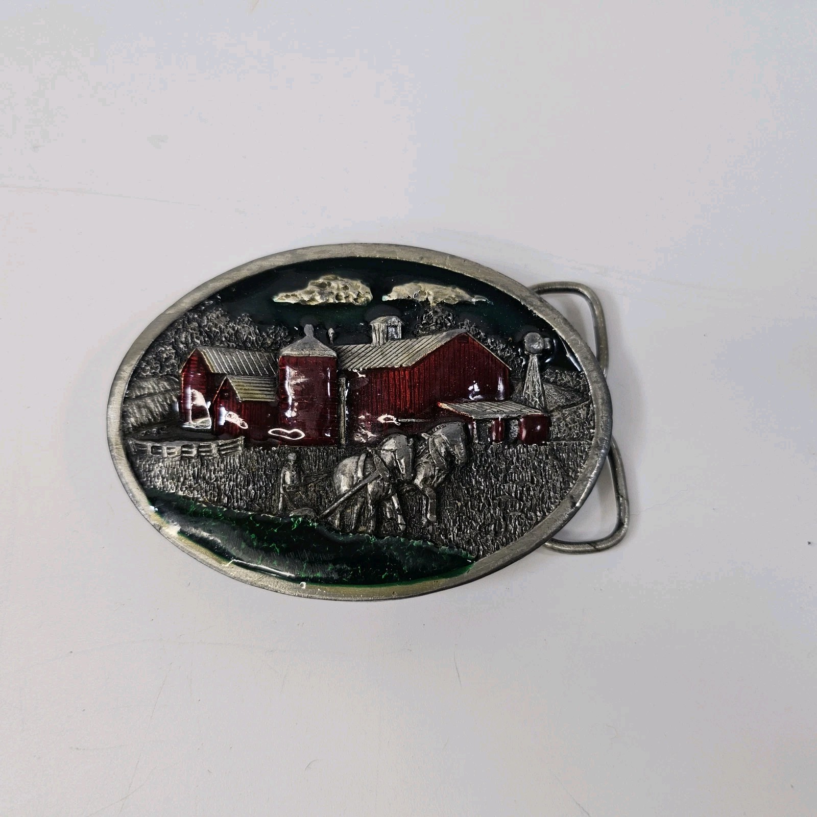 Vintage Bergamot Farm Barn Horses Belt Buckle R149 1984