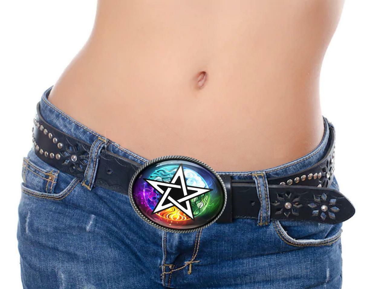 Magic Pentagram Wiccan Elements Pentacle Handmade Artisan Belt Buckle