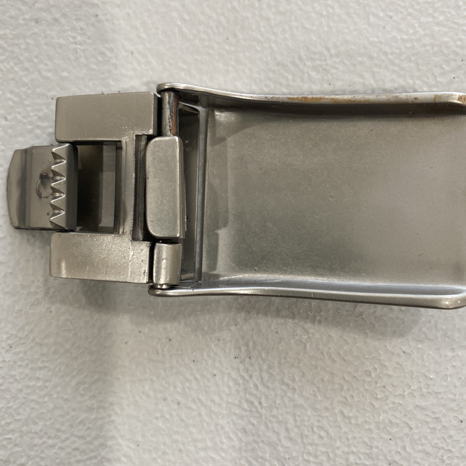 Belt Buckle Marked “Italy” Lion Face In Round, Scrolled Circle