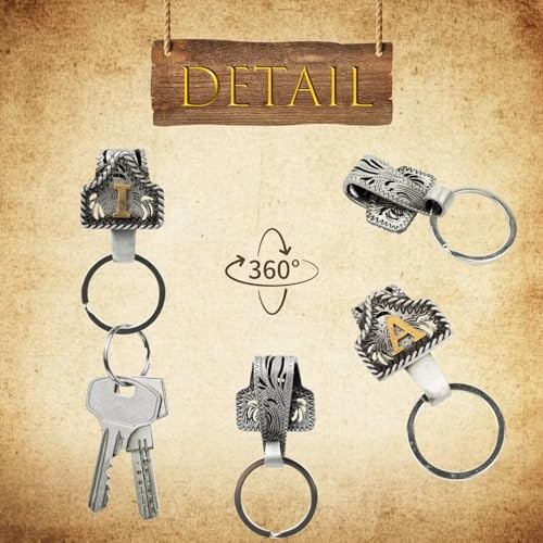 Vintage Western Cowboy Letter Keychain,Handmade Metal A-Znitial Key Chain I