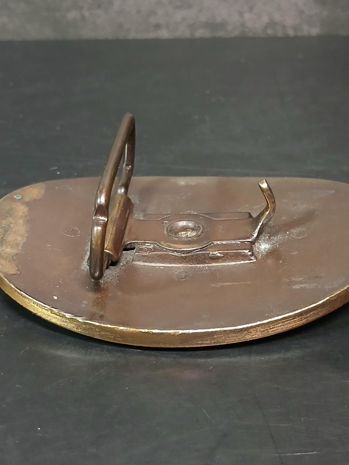Vintage BERT Leather Inlay Brass Tone Belt Buckle Made USA