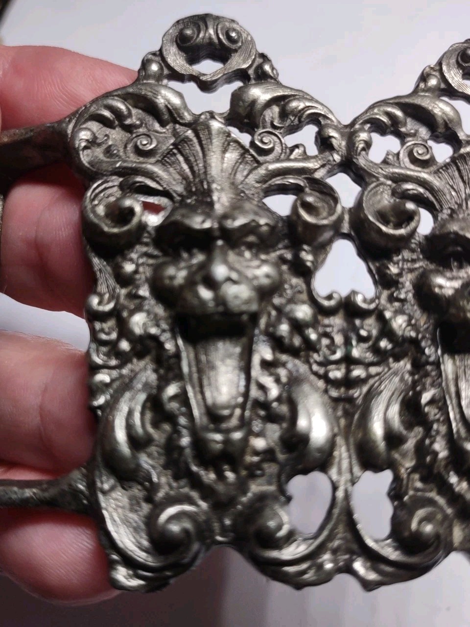 Vintage Synek Laughing Gargoyle Pewter Buckle Rare Gothic Satyrs 1970