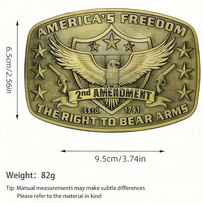 America Second Amendment Belt Buckle 2A, 2nd, Freedom, Guns Antique Gold Tone