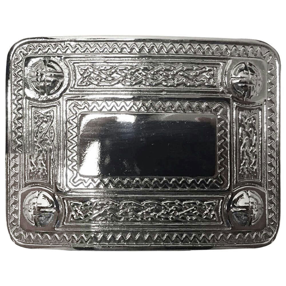 TC Scottish Kilt Belt Buckle 4 Dome Mirror Design Antique/Chrome & Black Finish