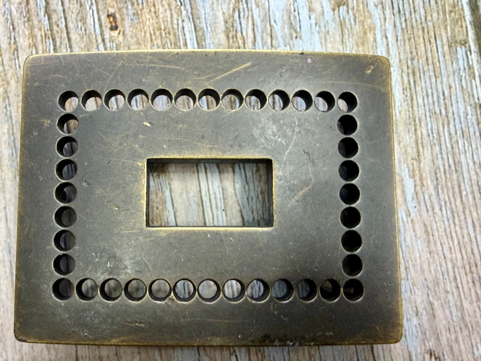 Rectangular Openwork Unique Hole Border Outlined Retro Brass Tone Belt Buckle