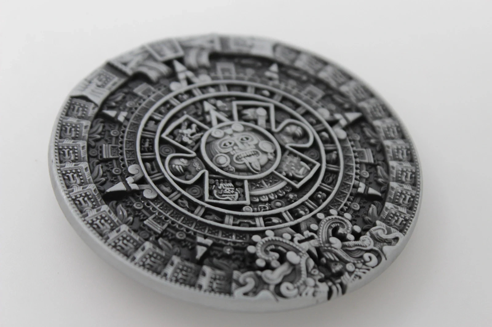Men Women Belt Buckle Dark Silver Metal Western Fashion Aztec Calendar Mayan
