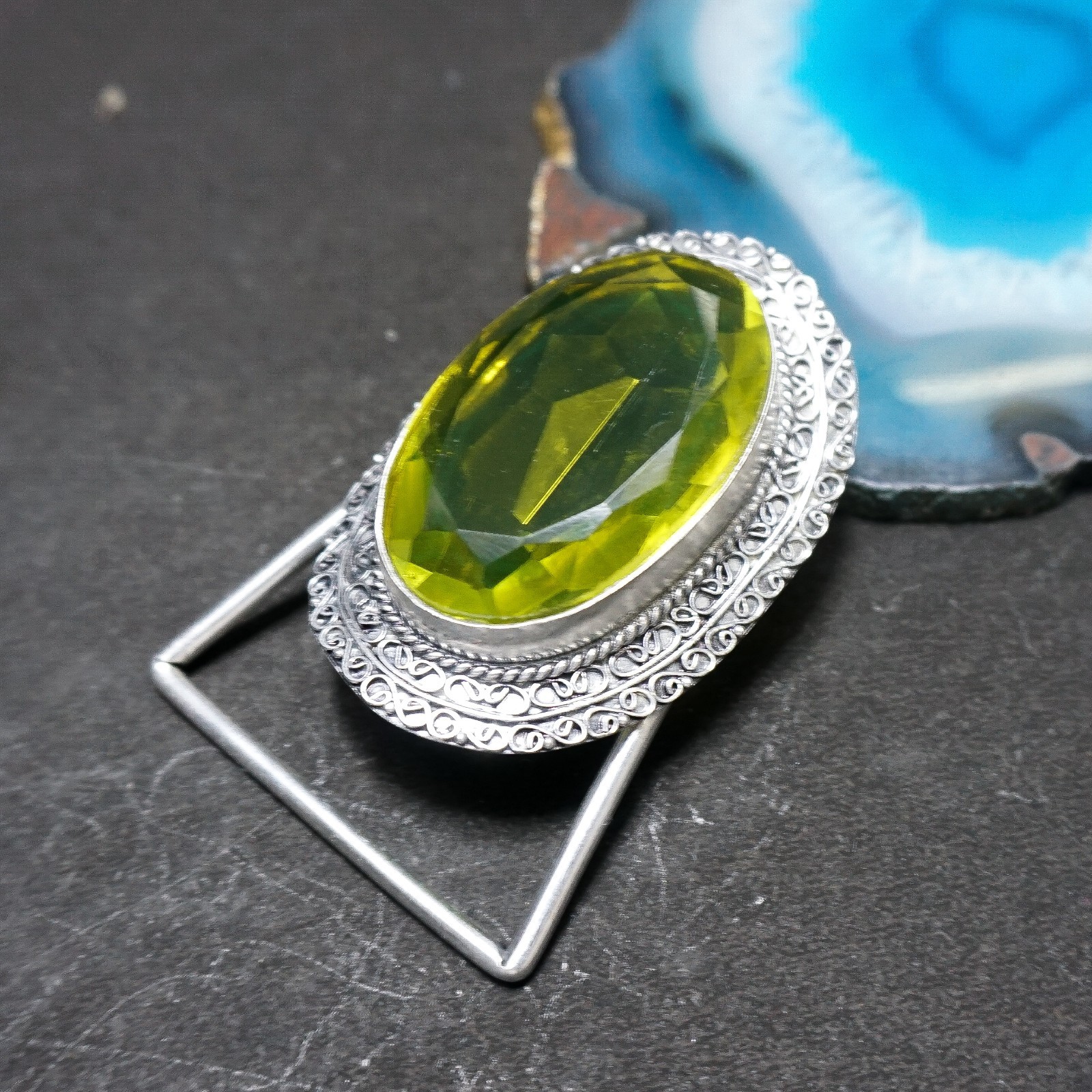 Vintage Western Belt Buckle Lemon Quartz glass Silver Tone Cowboy Belt Buckle