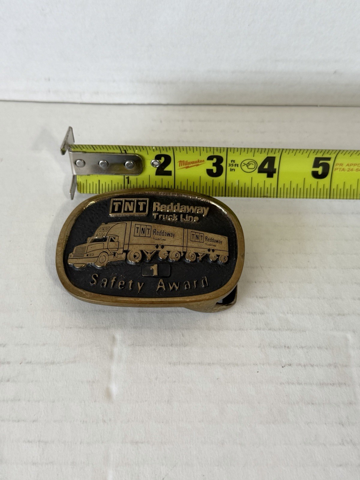 Vintage Belt Buckle Brass, TNT, Reddaway Truck Line, Trucking, Semi Safety Award