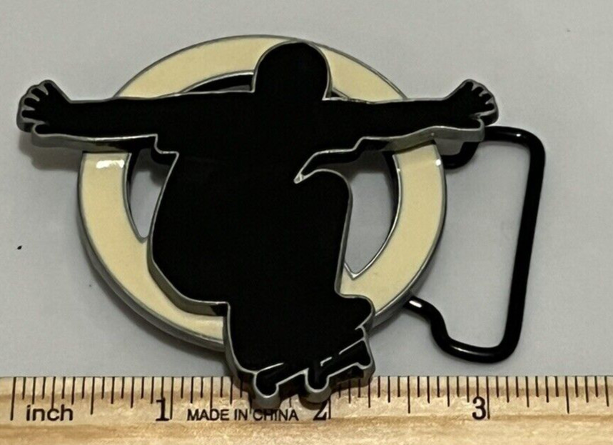 Spinning Belt Buckle Skateboard Skateboarding Black/White Enamel Metal