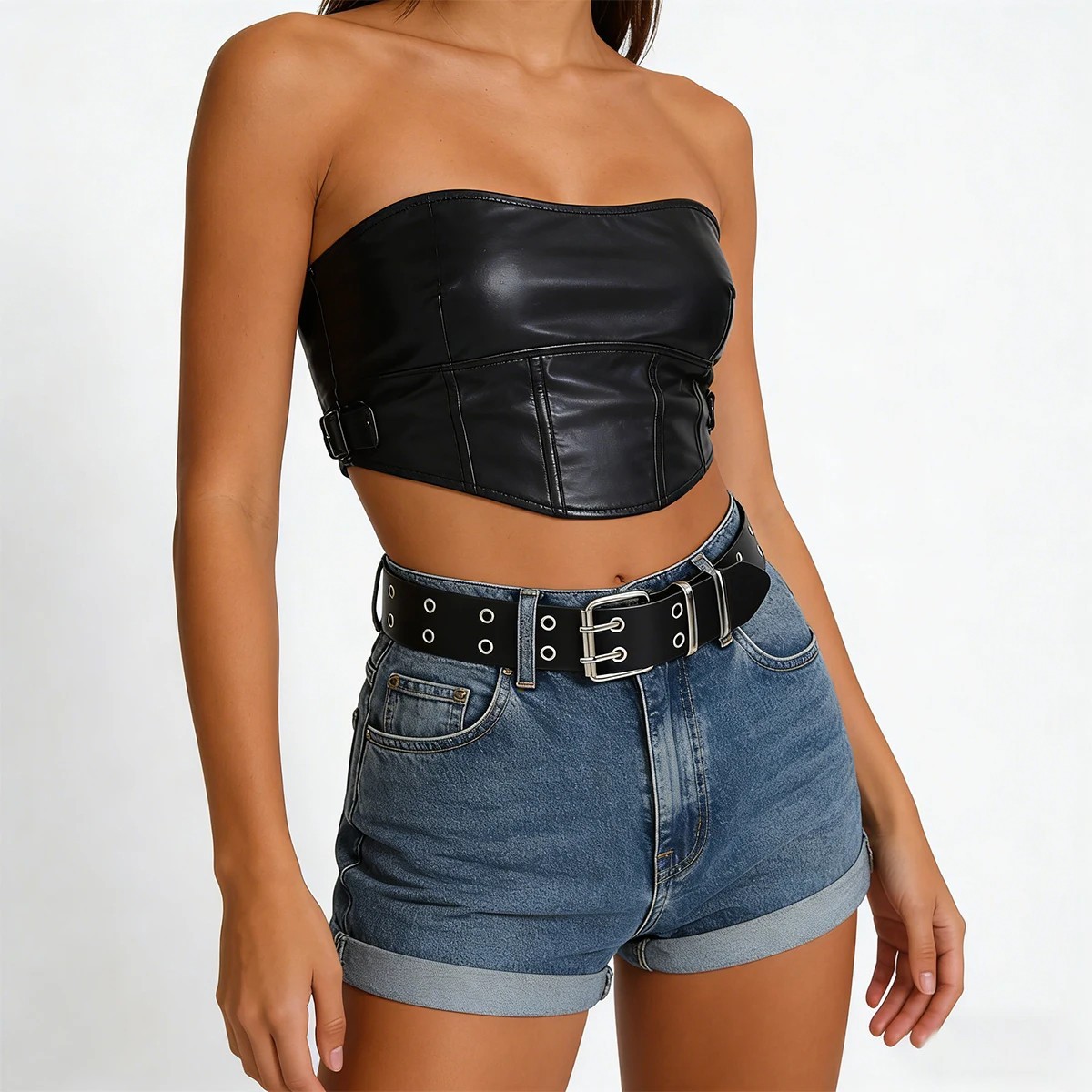 Retro Square Rivet Belt Three Row Buckle Punk Rock Waistband