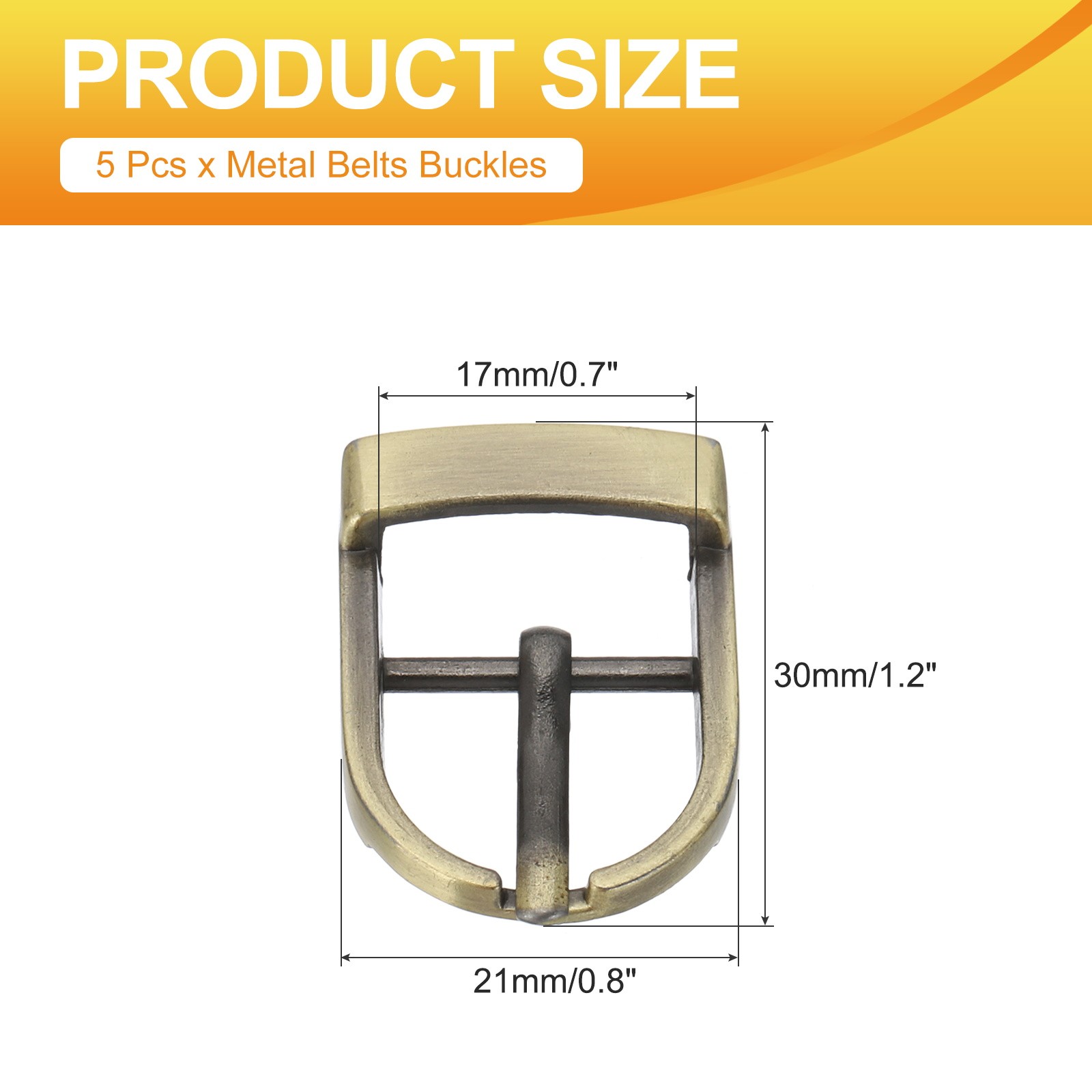 5 Pcs 0.7 Inch Adjustable Single Prong Buckle Belt Buckle, Bronze