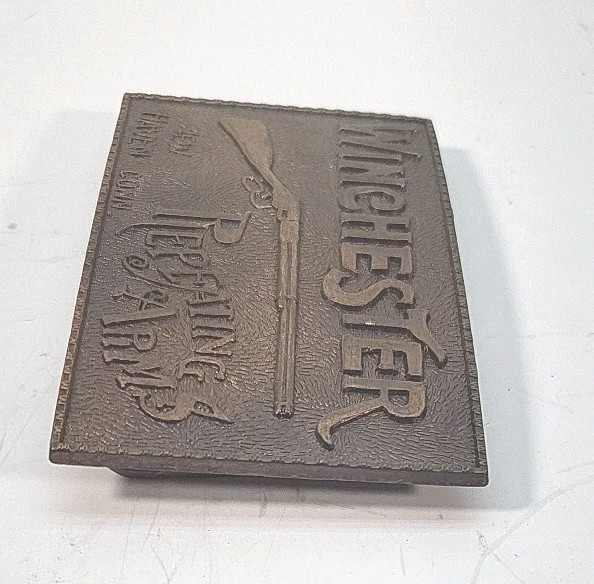 Winchester Repeating Arms New Haven Conn. Rifle Guns Vintage Brass Belt Buckle