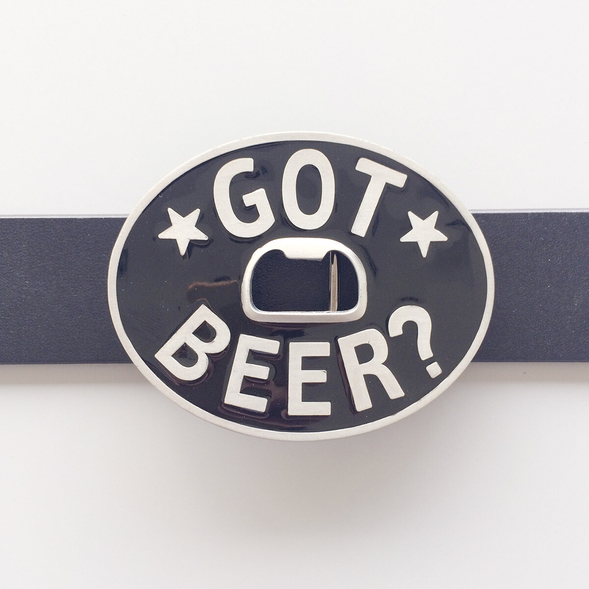 Vintage Style Oval Black Enamel Got Beer Bottle Opener Belt Buckle