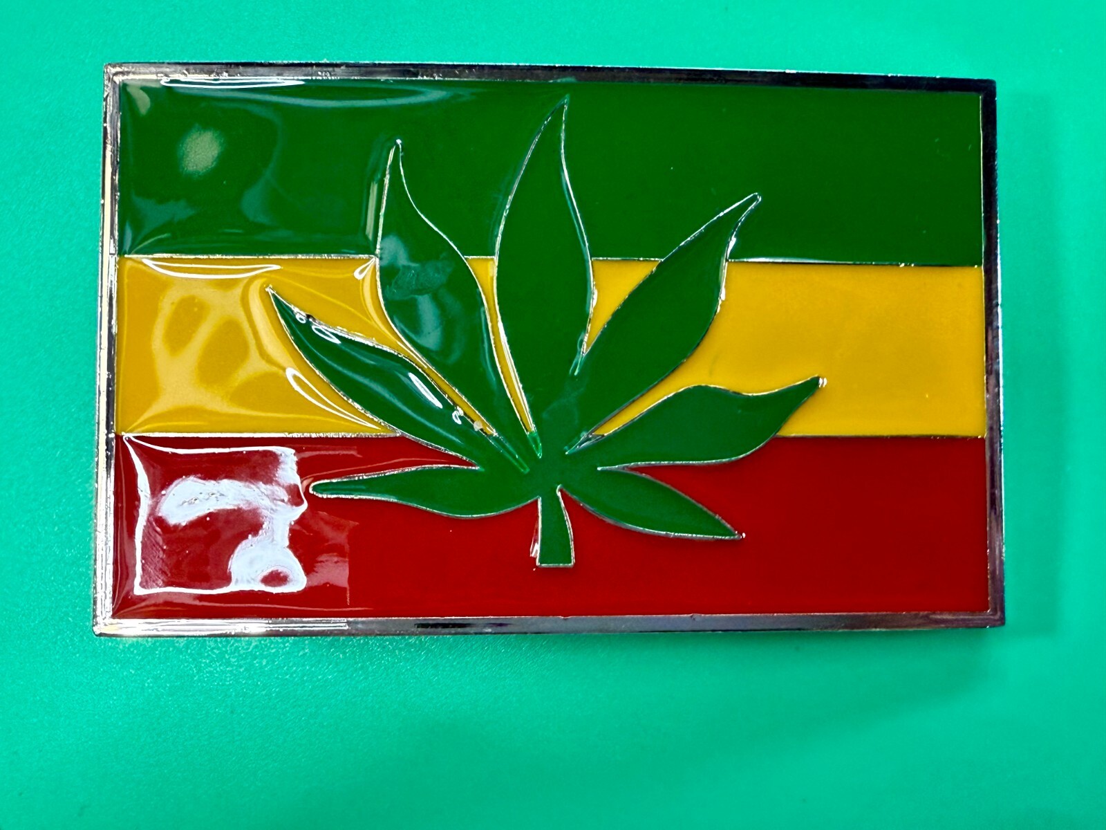 Rastafarian Flag Marijuana Cannabis Pot Leaf Weed Enameled Belt Buckle