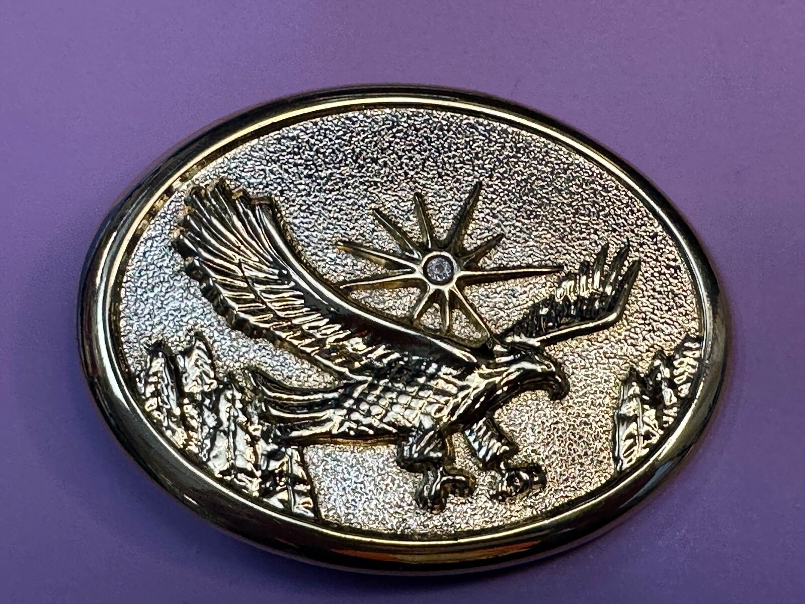 Patriotic American Usa Eagle Flying High Over Mountains W/ Starburst Belt Buckle