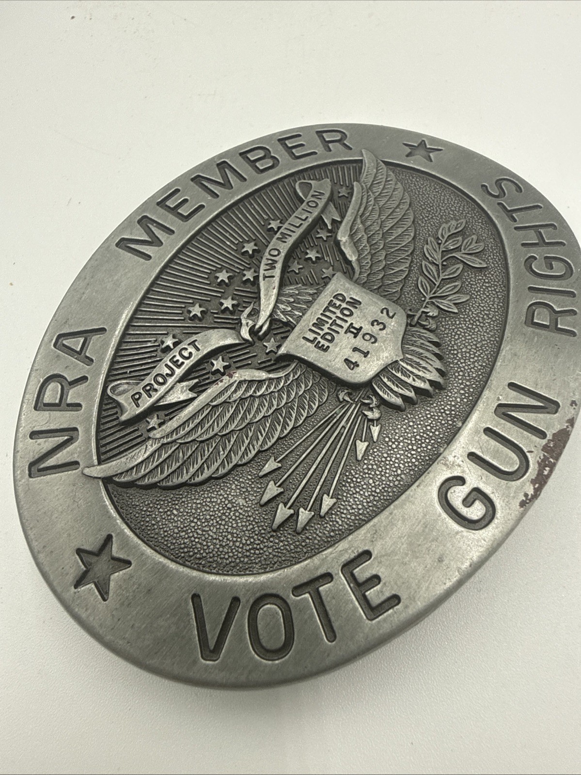 Vintage Limited Edition Numbered NRA Member Vote Gun Rights Pewter Belt Buckle