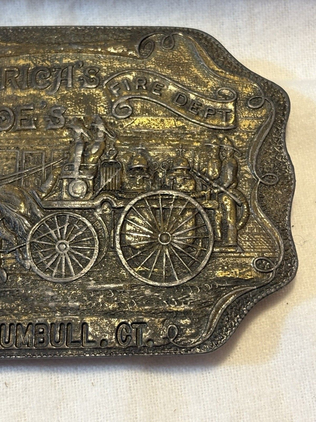 VTG Trumbull Ct. America&rsquo;s Heroes Fire Department Brass Belt Buckle Turtle